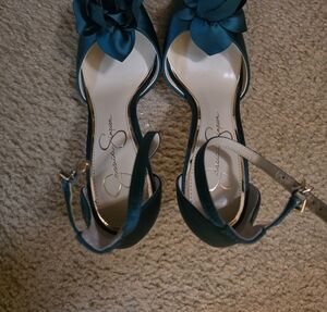 Jessica Simpson Teal Heels with Floral Accent
